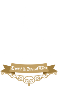 Hitched Bridal and Formal Wear Logo - With White Dress - Vertical